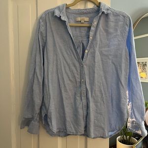 Loft blue linen button down collared shirt